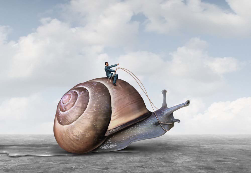 Man riding snall takes time