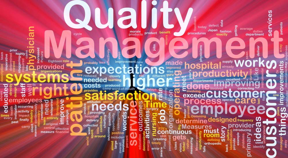 Background wordplay concept illustration of business quality management glowing light