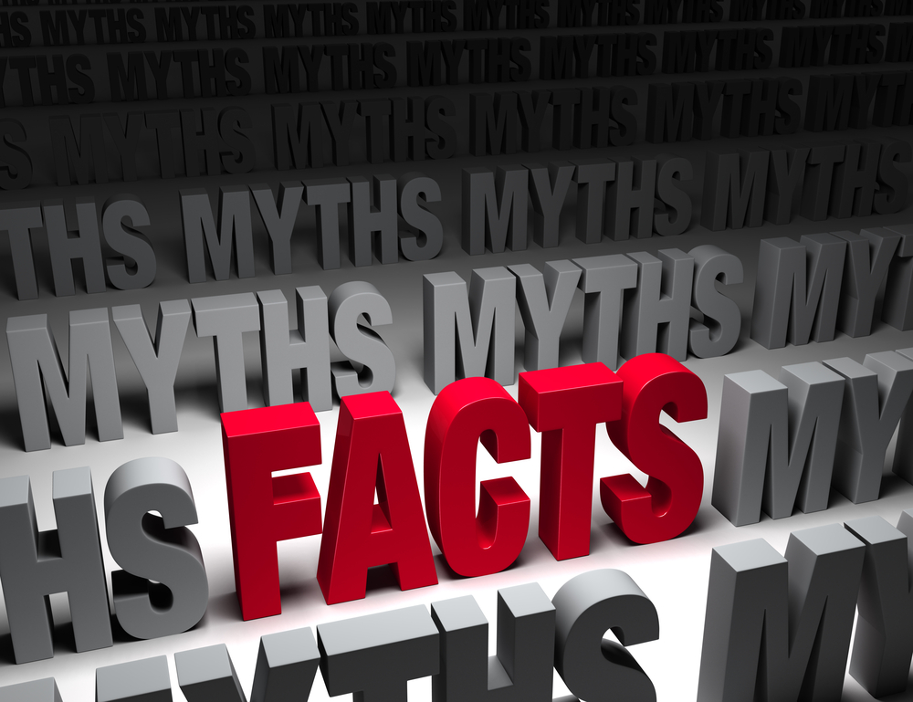 A glaring bright, red "FACTS"​ stands out in a dark field of "MYTHS"​.